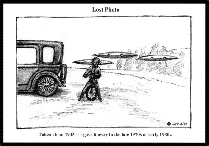 John Foster's recreation of a UFO encounter on bicycle.