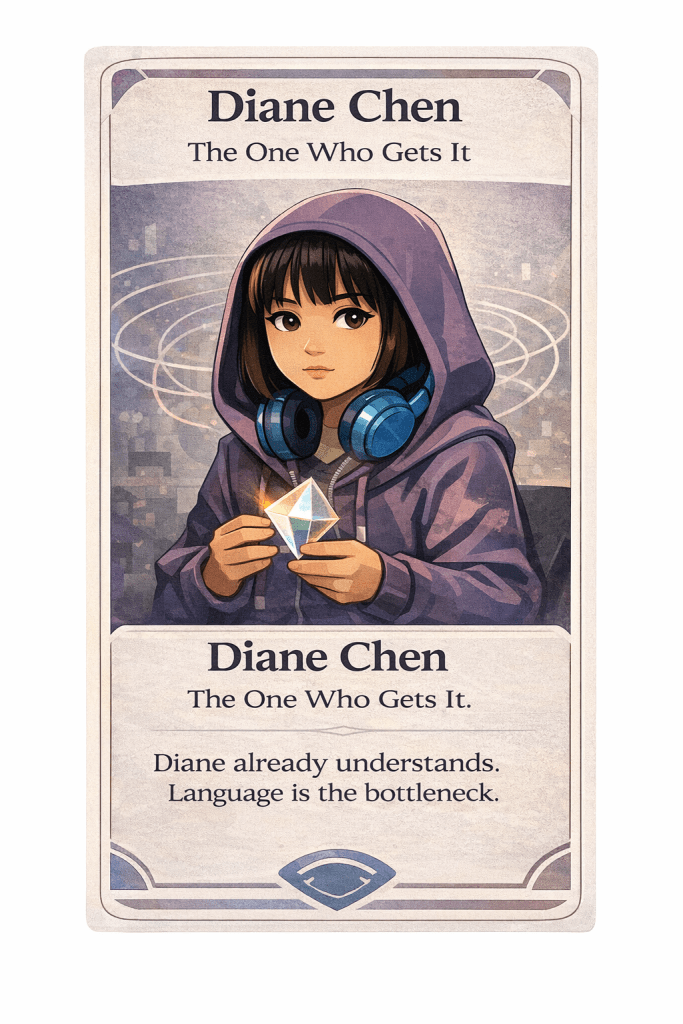 Character card. Diane - not related to Dr. Chen.