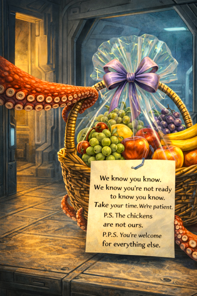 Beware of Octopi gifting fruit baskets