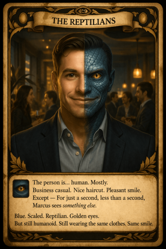 Perception challenge. Man who is a Reptilian.